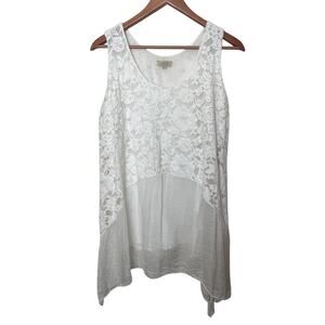 Ambra Italy White Lace Silk Overlay Sleeveless Tunic Top Women’s Sz Large